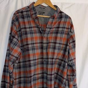 Eddie Bauer Men's Plaid Button-Down Shirt - Orange and Gray